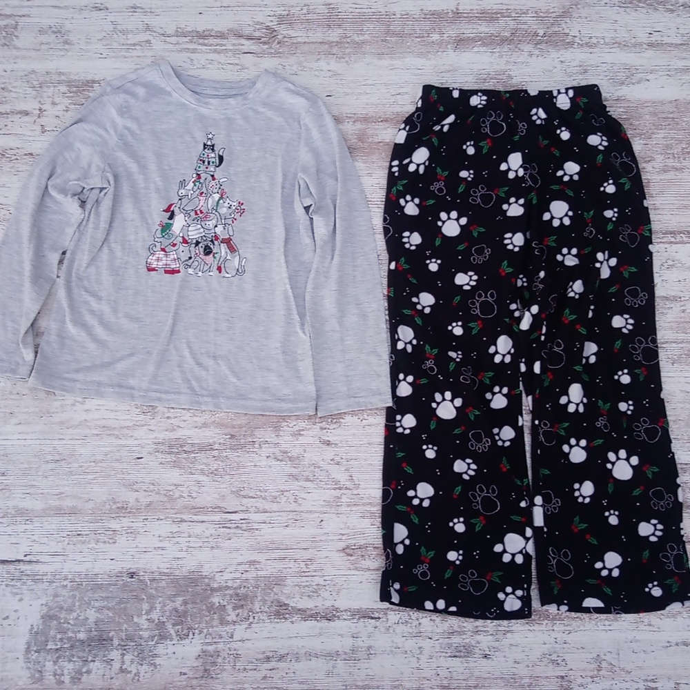 Jammies For Your Families Soft Fleece Paw Print Pants And Animal Top PJ Set